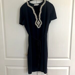Tory Burch navy dress w embroidered neckline